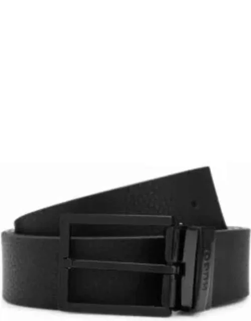 Reversible belt in plain and grained Italian leather- Black Men's Business Belt