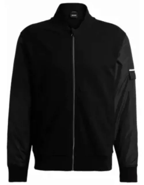 Zip-up sweatshirt with signature-stripe detail- Black Men's Tracksuit