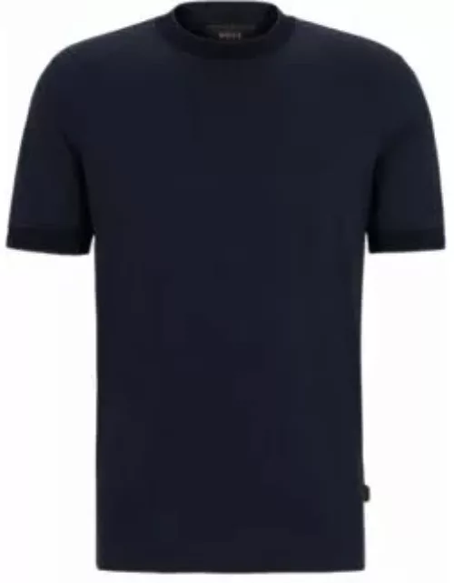 Regular-fit T-shirt in two-tone cotton and cashmere- Dark Blue Men's T-Shirt