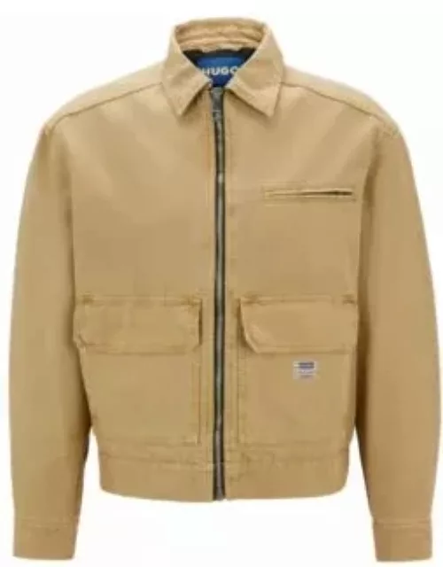 Slim-fit jacket in cotton canvas with logo label- Beige Men's Casual Jacket