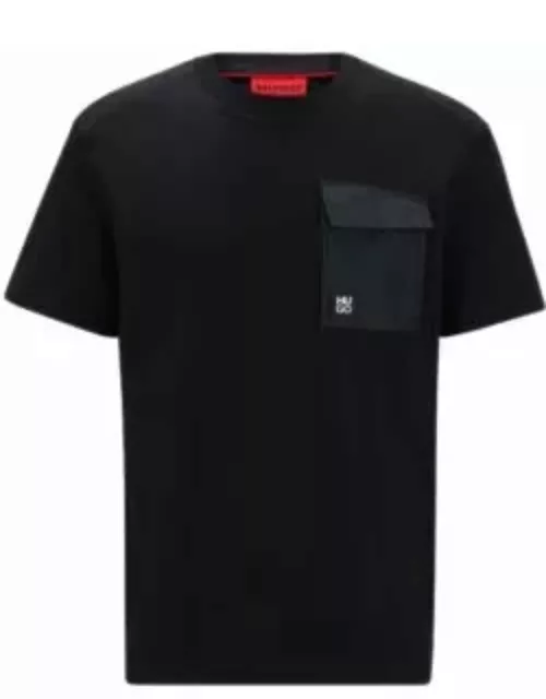 Interlock-cotton T-shirt with animal-print trims- Black Men's T-Shirt