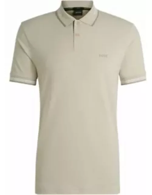 Stretch-cotton slim-fit polo shirt with branding- Light Beige Men's Polo Shirt