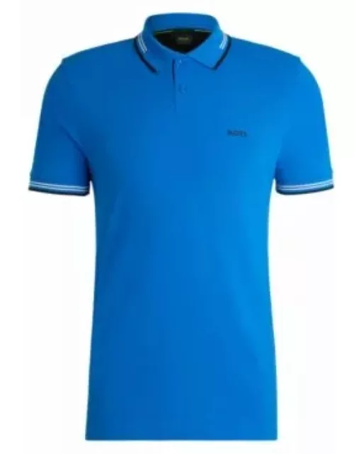 Stretch-cotton slim-fit polo shirt with branding- Light Blue Men's Polo Shirt