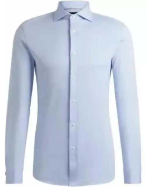 Slim-fit shirt in structured cotton with spread collar- Light Blue Men's Shirt