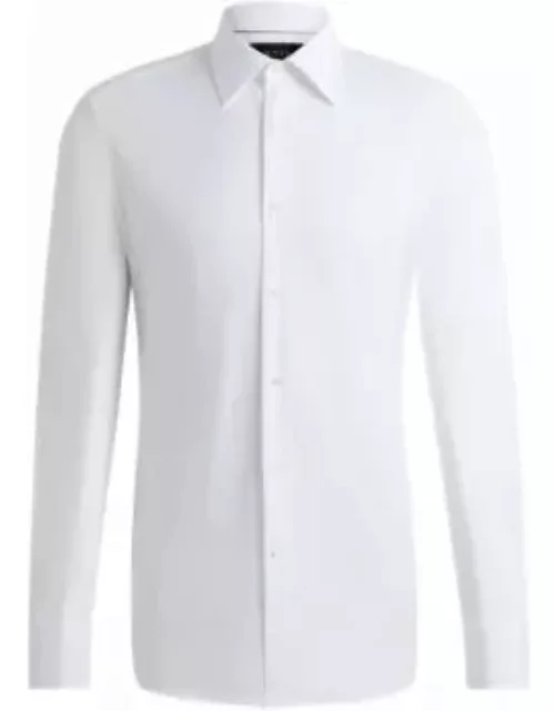 Slim-fit shirt in micro-structured stretch cotton- White Men's Shirt