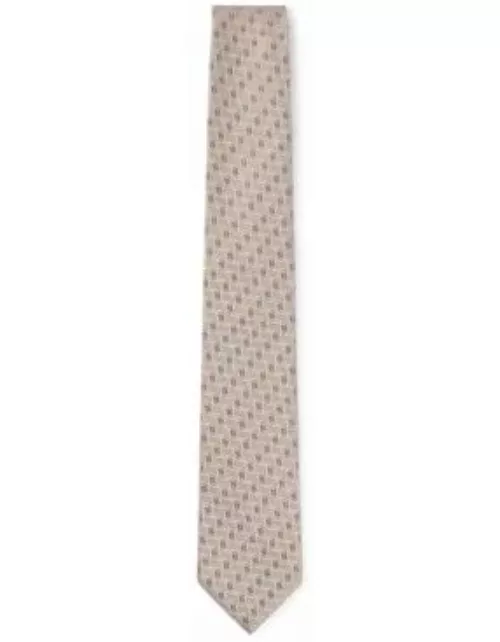 Silk tie with jacquard pattern- Beige Men's Tie