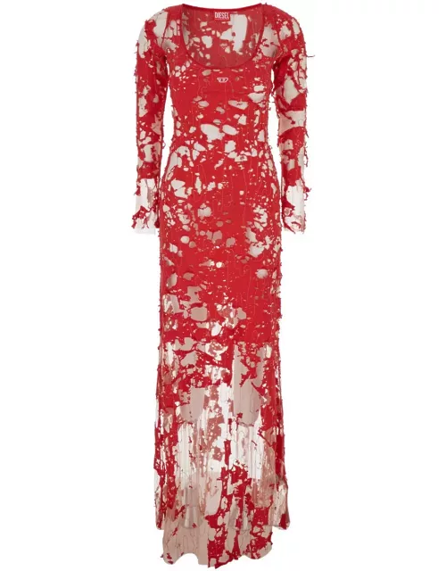 Diesel d Lea Red Long Dress In Tulle And Jersey Woman
