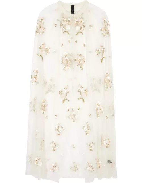 Needle & Thread Posy Floral-embroidered Tulle Cape - Cream - S/M (UK10-12 / M)