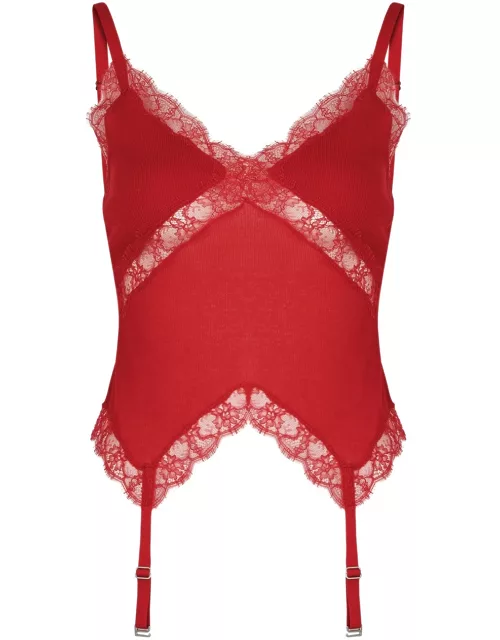 Dion Lee Lace-trimmed Cotton-blend Tank - Red - 6 (UK10 / S)