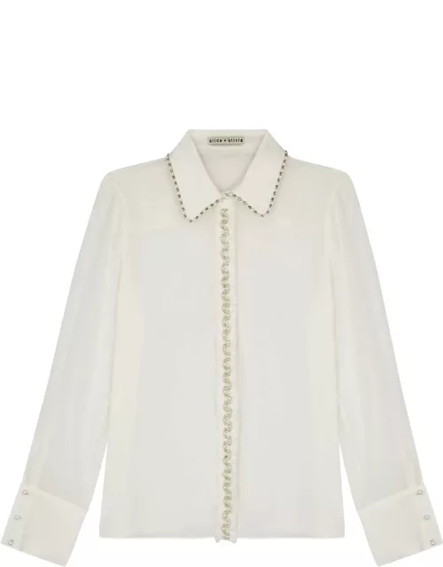 Alice + Olivia Willa Embellished Silk-chiffon Shirt - Off White - M (UK12 / M)