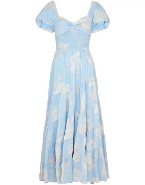 Free People Sundrenched Printed Cotton Maxi Dress - Blue - L (UK16-UK18 / L)