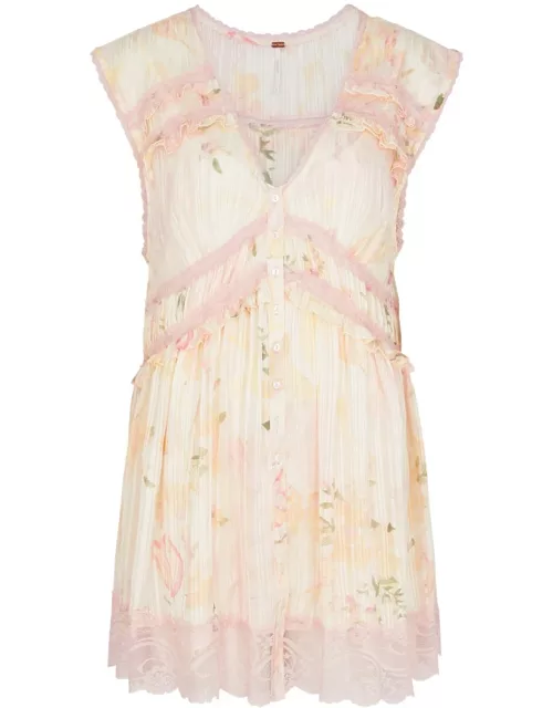 Free People Spring Fling Printed Chiffon Mini Dress - Pink - L (UK16-UK18 / L)