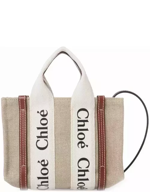 Chloé White And Brown Woody Mini Tote Bag