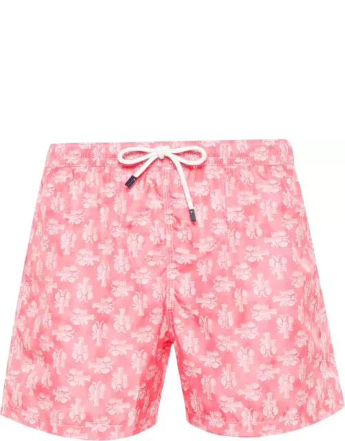 Fedeli Pink Swim Shorts With Lobster Pattern