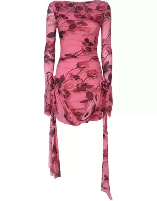 Blumarine Short Jersey Dress In Rose Torchon Print