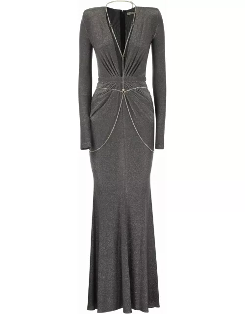 Elisabetta Franchi Red Carpet Dress In Lurex Jersey With Body Chain