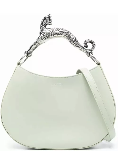 Lanvin Light Green Hobo Cat Bag With Embellished Metal Handle In Leather Woman