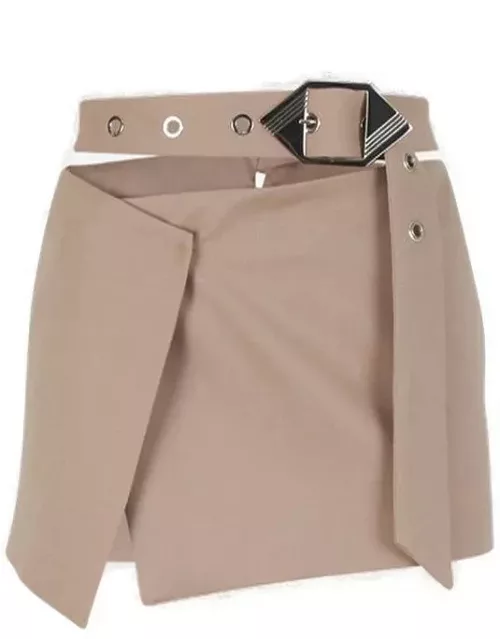 The Attico Mid-rise Asymmetric Belted Mini Skirt