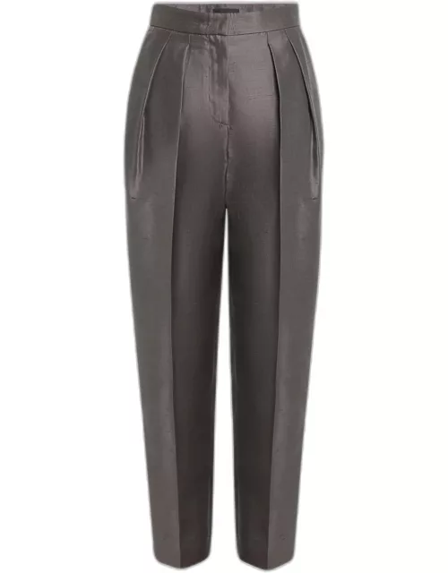 Shantung Silk Pleated Straight-Leg Trouser