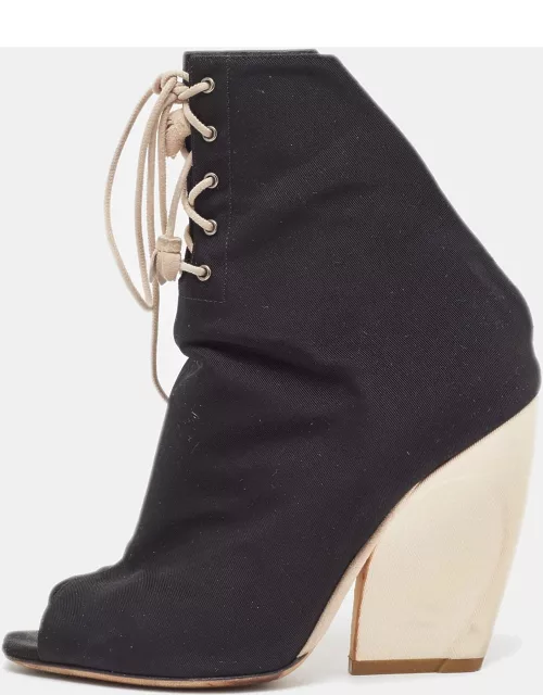 Dior Black Canvas Open Toe Lace Up Ankle Boot