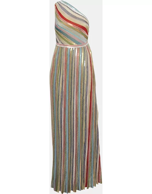 Missoni Multicolor Sequin Embellished Lurex Knit One Shoulder Maxi Dress