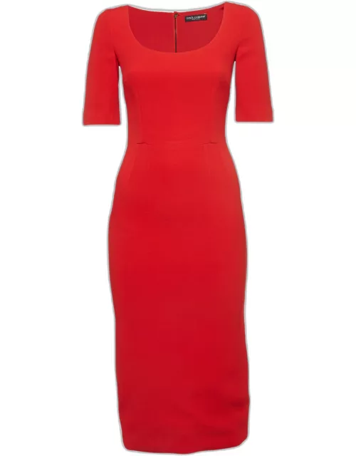 Dolce & Gabbana Red Stretch Crepe Scoop Neck Candy Midi Dress