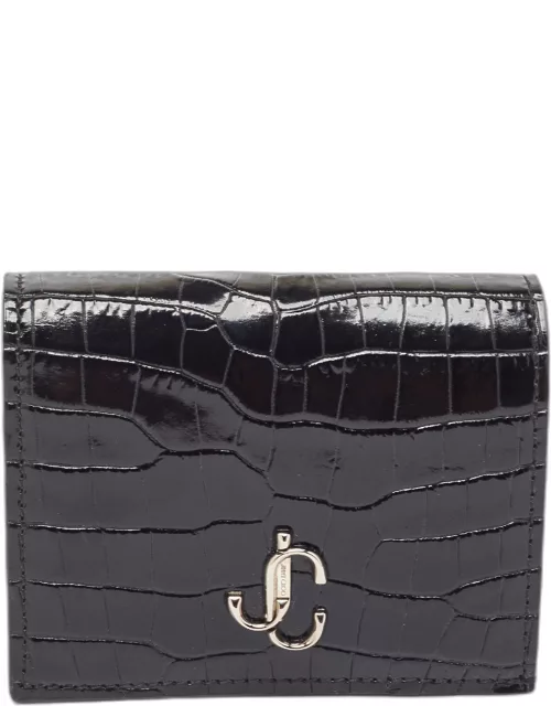 Jimmy Choo Black Croc Embossed Glossy Leather Hanne Flap Wallet