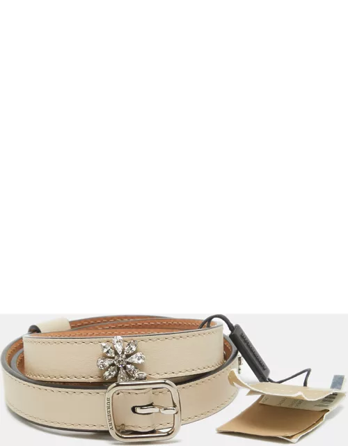 Burberry Off White Leather Crystals Dover Slim Buckle Belt 85C