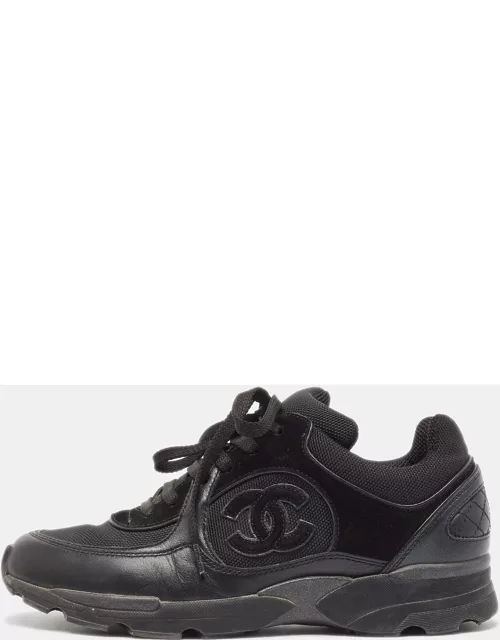 Chanel Black Mesh and Suede CC Low Top Sneaker