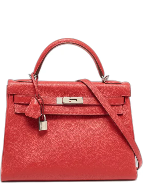 Hermès Rouge Casaque Togo Leather Palladium Finish Kelly Retourne 32 Bag