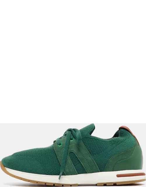 Loro Piana Green Knit Fabric Lace Up Sneaker