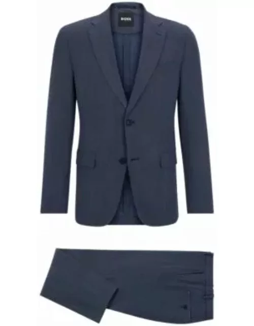 Slim-fit suit in micro-patterned performance fabric- Dark Blue Men's Business Suit