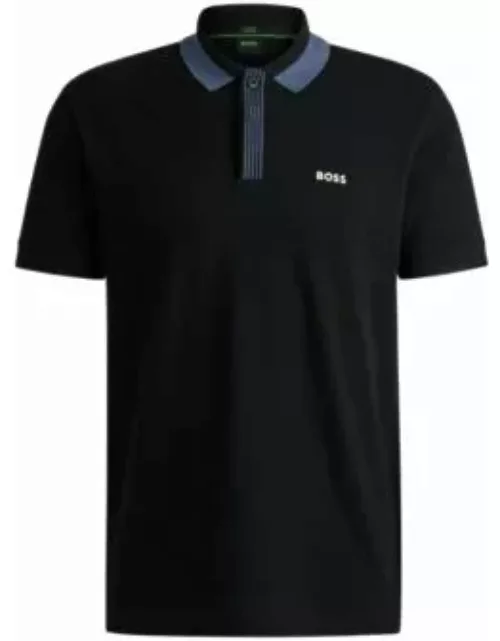 Stretch-cotton polo shirt with contrast logo- Black Men's Polo Shirt