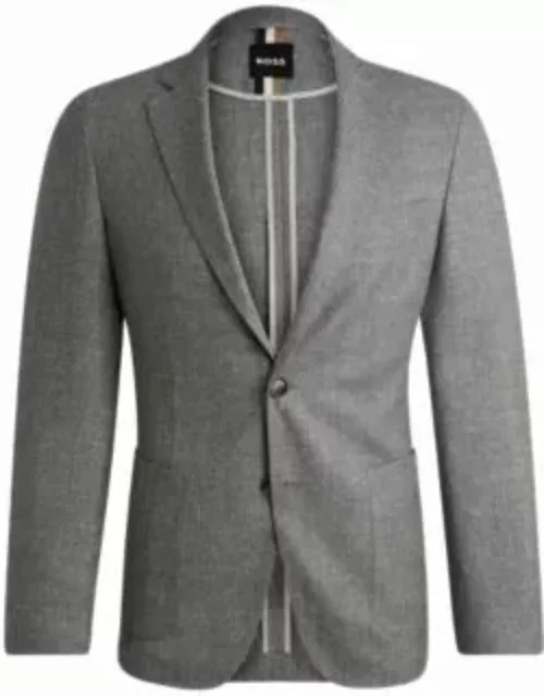 Slim-fit jacket in patterned virgin wool and linen- Silver Men's Sport Coat