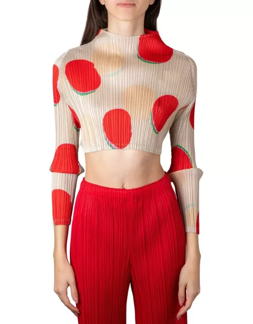 Pleats Please Issey Miyake Bean Dots High-neck Pleated Cropped Top