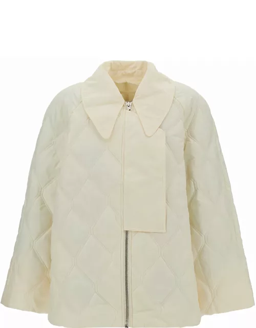 Ganni Cream White Quilted Jacket With Over