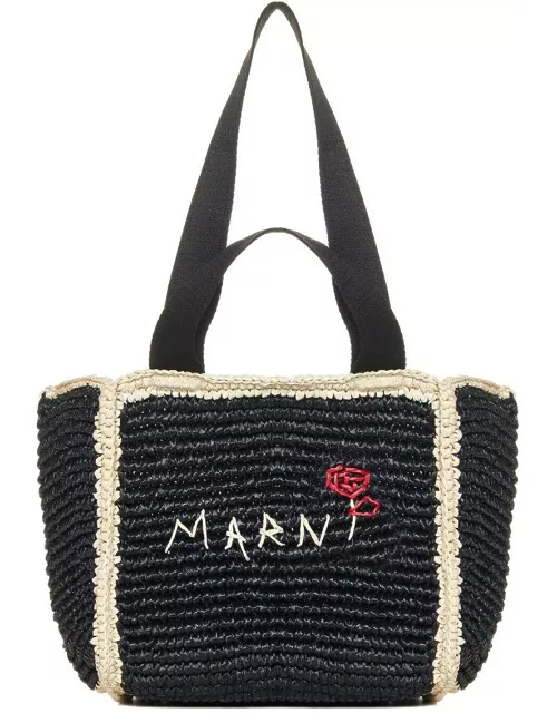 Marni Logo Embroidered Woven Top Handle Tote