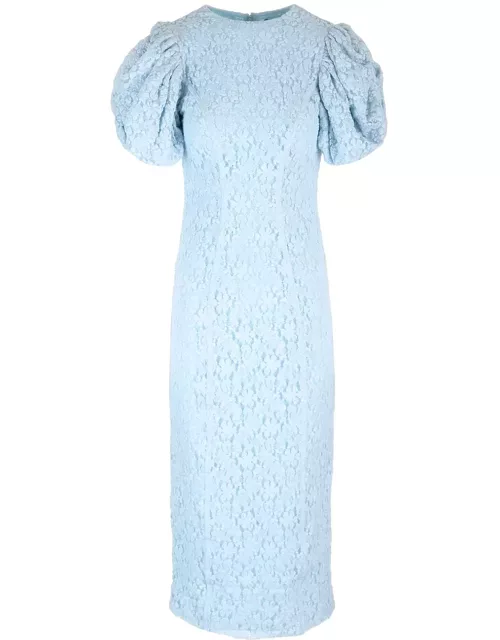 Rotate by Birger Christensen Fitted Midi Dress In Blue Lace