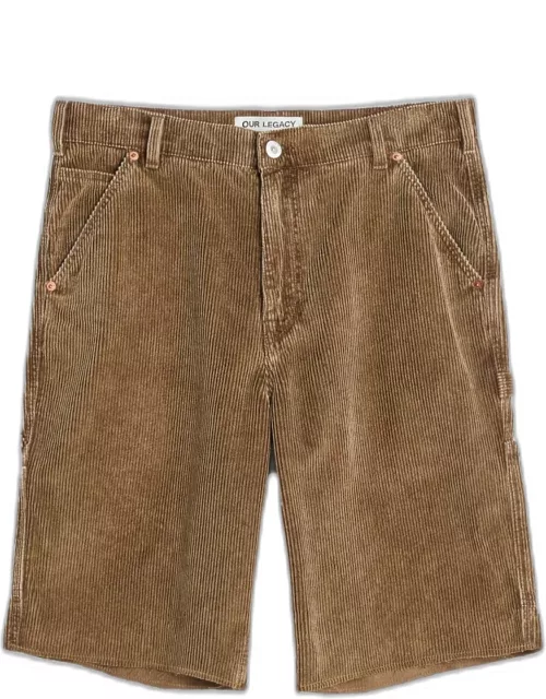 Our Legacy Joiner Short Light brown corduroy work shorts with spray paint - Joiner Short