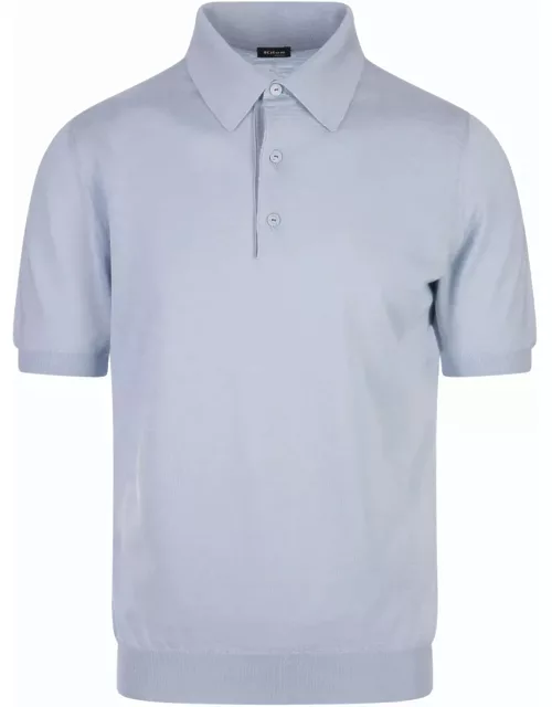 Kiton Sky Blue Knitted Short-sleeved Polo Shirt