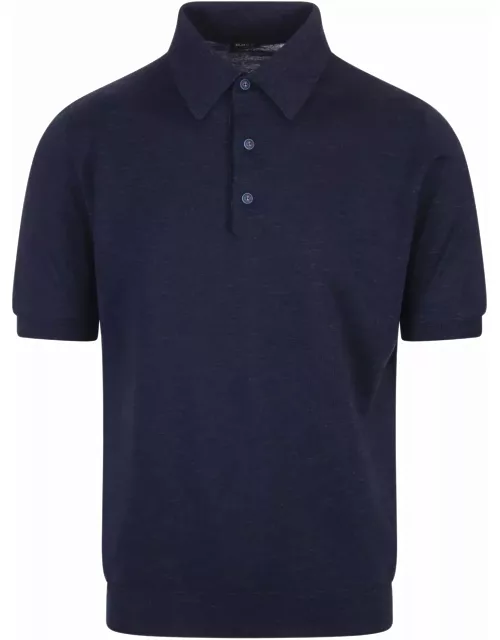 Kiton Navy Blue Knitted Short-sleeved Polo Shirt