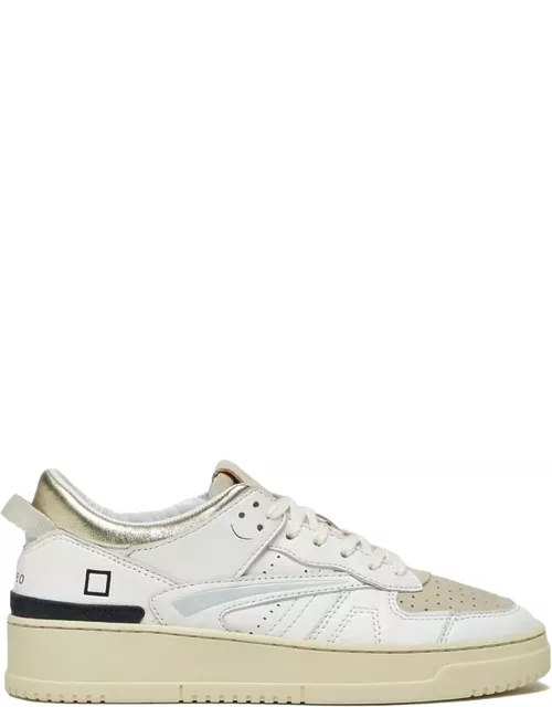 D.A.T.E. Womens Torneo White Gold Leather Sneaker