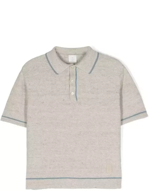 Eleventy Grey Knitted Polo Shirt With Blue Stripe