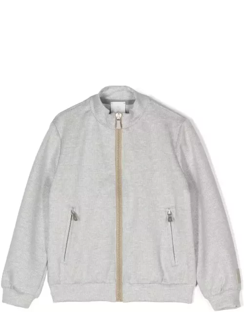 Eleventy Grey Striped Sweatshirt With Beige Zip