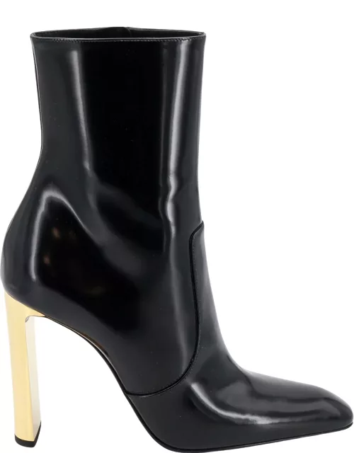 Saint Laurent Ankle Boot In Glazed Leather And Gold Hee