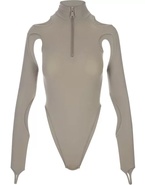 ANDREĀDAMO Taupe Body Top With Cut-out