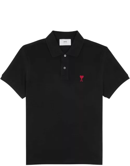 Ami Paris Logo-embroidered Piqué Cotton Polo Shirt - Black
