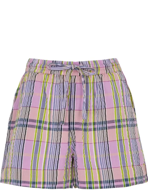 Damson Madder Cindy Checked Cotton Shorts - Lilac - 8 (UK8 / S)