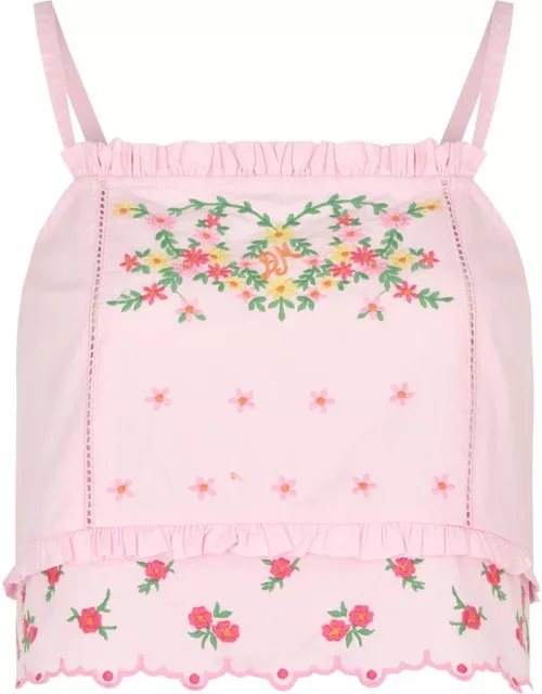 Damson Madder Rosie Floral-embroidered Cotton top - Pink - 10 (UK10 / S)