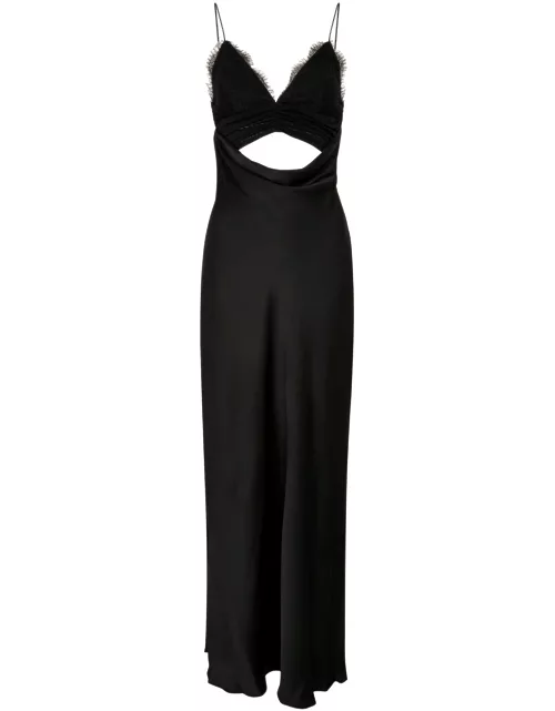 Misha Maxxy Cut-out Satin Maxi Slip Dress - Black - L (UK14 / L)